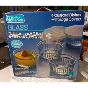ANCHOR HOCKING - Set of 4 Clear Glass W/Lids‎ Custard Desert Dishes #1434 – Vtg